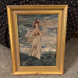 ✨ Vintage Hand-Stitched Needlepoint Art - Pinkie - Cottagecore ✨
